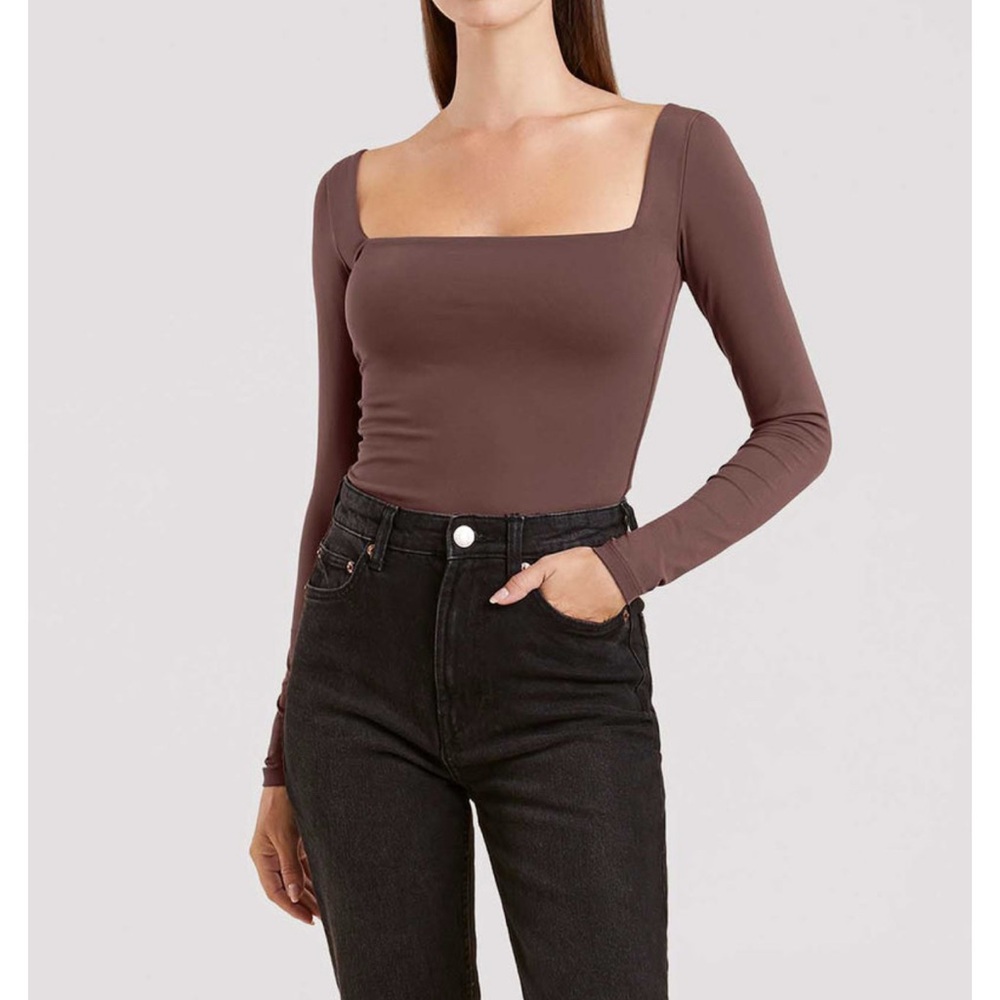 nuuds Coffee Squareneck Long Sleeve Bodysuit XXL